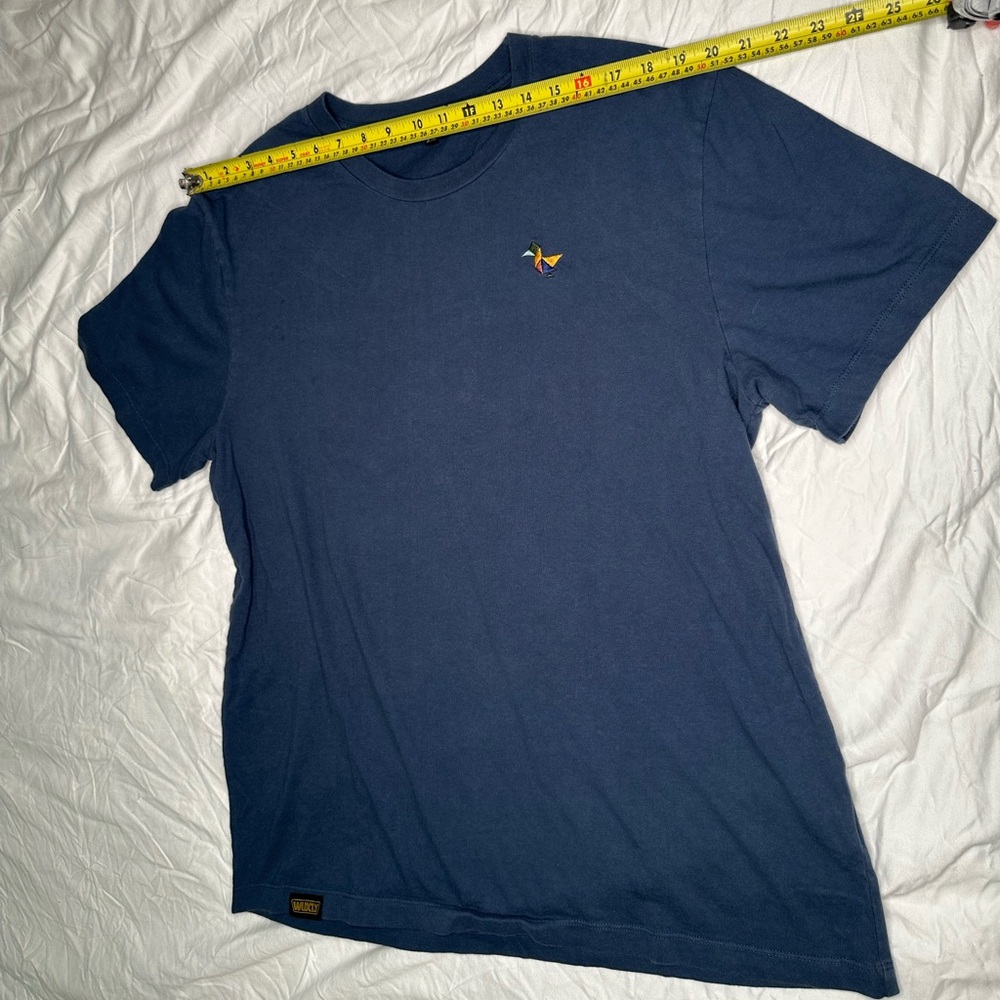 Wuxly XL Organic Cotton T-Shirt Made in Canada Origami Bird Logo Navy Blue - Picture 12 of 14